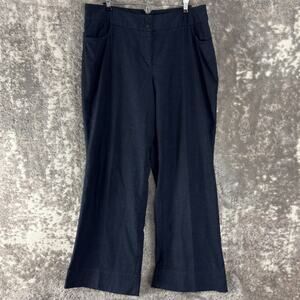 J Jill Plus Size 18 Linen Stretch Flat Front Pin Stripe Straight Leg Pants Navy